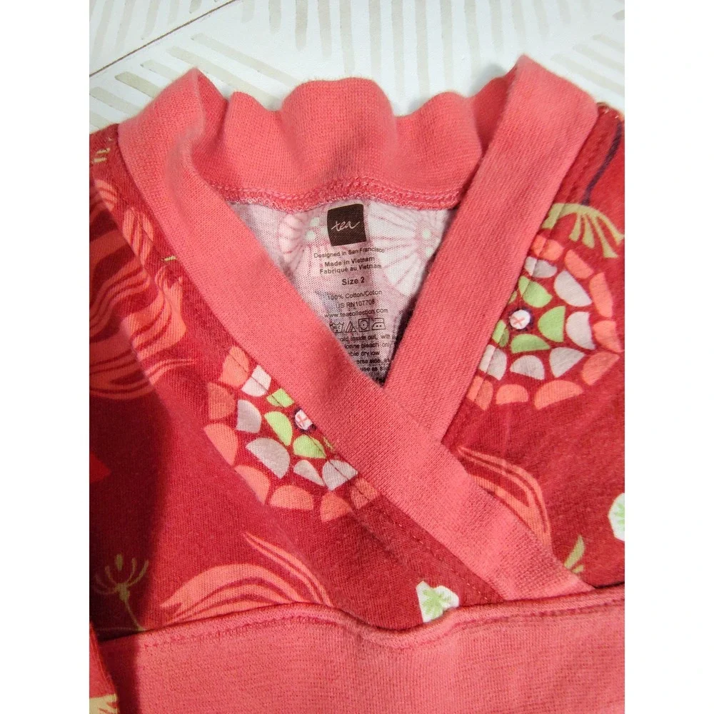 Tea Collection Girls Long Sleeve Dress Lot 3pc Floral Orange Red Size 2‎